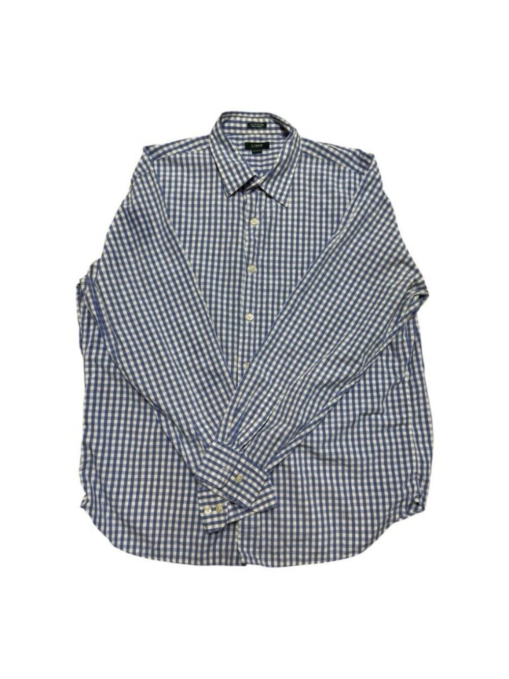 J.Crew Men’s Blue White Gingham Button Front Shirt XL 17-17.5 100% Cotton